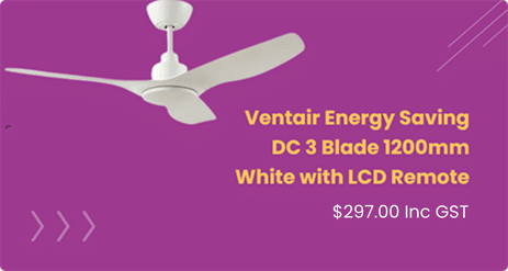 Ventair Energy Saving DC 3 Blade 1200mm White with LCD Remote