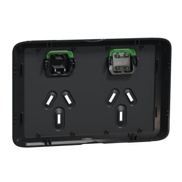Clipsal Iconic Cover Skin Double GPO Power Point Horizontal 10A Extra Black | 3025C-XB