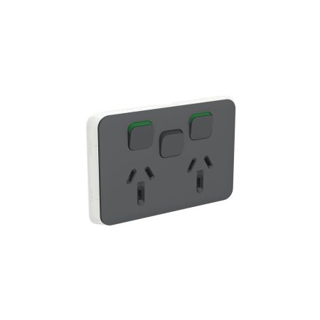 Clipsal Iconic Cover Skin Double GPO Power Point With Extra Switch Horizontal 10A Anthracite | 3025XC-AN
