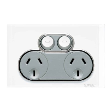 Clipsal Saturn Double GPO Power Point Horizontal 10A Pure White | 4025-PW