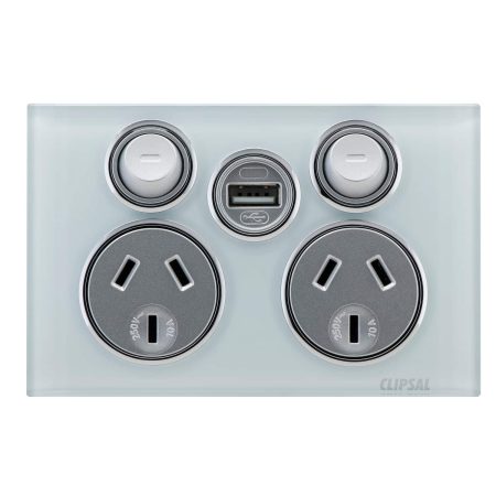 Clipsal Saturn Double GPO Power Point Single USB Charger Horizontal 10A Ocean Mist | 4025USBC-OM