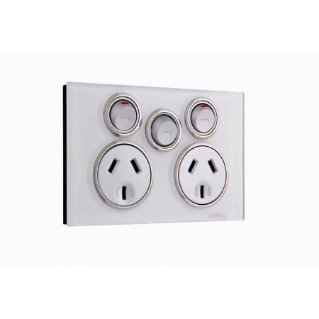 Clipsal Saturn Double GPO Power Point With Extra Switch Horizontal 10A Pure White | 4025XA-PW