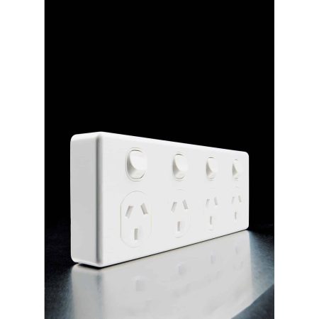 Clipsal Classic C2000 Quad 4 Gang GPO Power Point Double-Pole Horizontal 10A White Electric | C2015D4-WE
