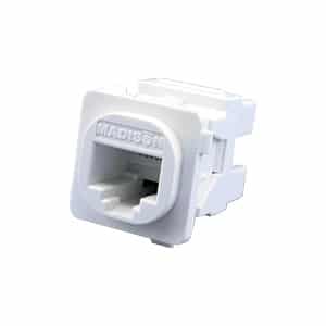 Outlets or jacks are installed in the wall or at the workstation and provide the means for connecting data equipment into the network cabling system. They can also be used to load empty patch panel frames and are available in several styles to suit the various faceplate mounts including Clipsal