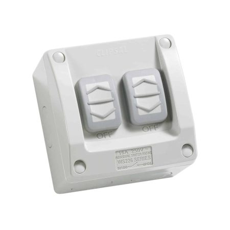 Clipsal Weather Proof Switch 2 Gang 15A Resistant Grey | WS226/2-RG
