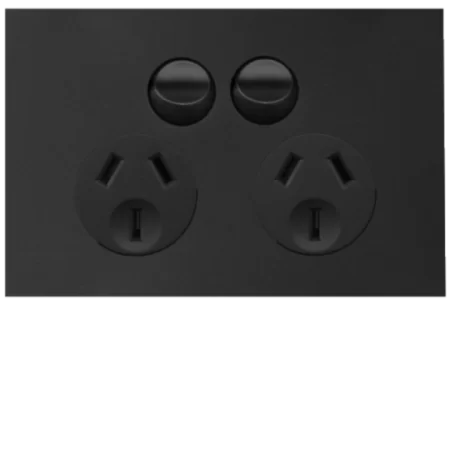 Hager Finesse Double GPO Power Point Horizontal 10A Matt Black | WBQP2S-MB