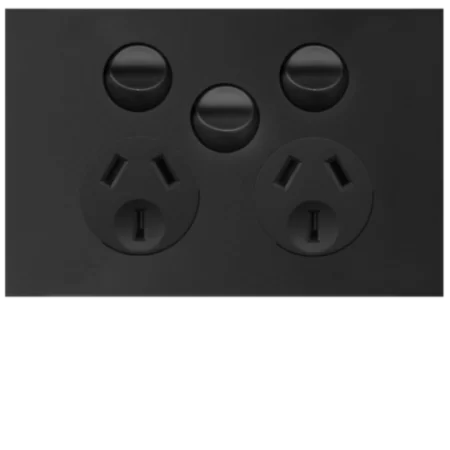 Hager Finesse Double GPO Power Point With Extra Switch Horizontal 10A Matt Black | WBQP2XS-MB