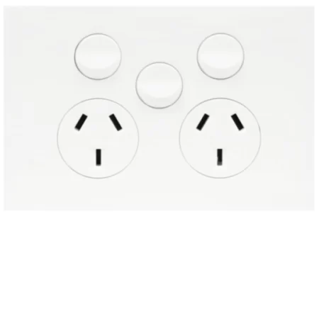 Hager Finesse Double GPO Power Point With Extra Switch Horizontal 10A Matt White | WBQP2XS-MW