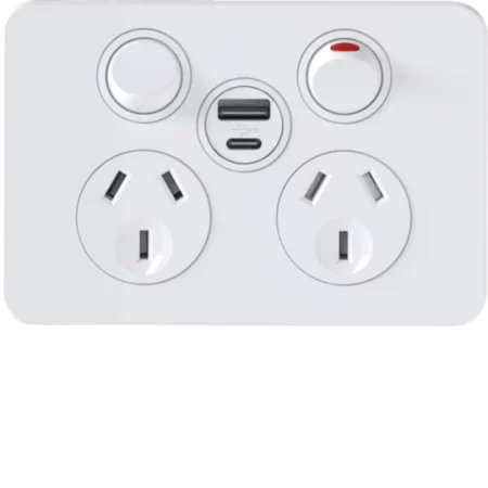 Hager Silhouette Double GPO Power Point Horizontal 10A With USB A+C White | WBSP2USBAC