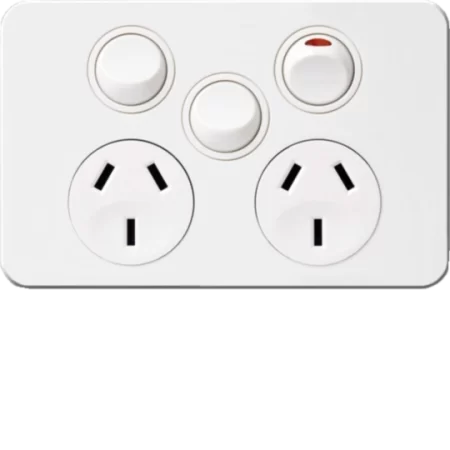 Hager Silhouette Double GPO Power Point With Extra Switch Horizontal 10A White | WBSP2XS