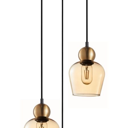 CLA PENDANT ES x 3 72W Bronze Amber Glass ELLIPSE RND Base | CHAMPAN1X3R