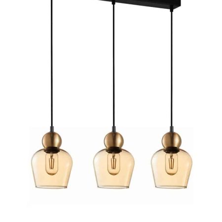 CLA PENDANT ES x 3 72W Bronze Amber Glass ELLIPSE L620XW145XH1000mm | CHAMPAN1X3S