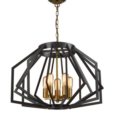CLA PENDANT ES X 5 Antique Brass WIDE ANGULAR CAGE OD600mm | GAMBA1