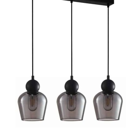 CLA PENDANT ES x 3 72W BLK Smoke Glass ELLIPSE SQ Base | CHAMPAN2X3S