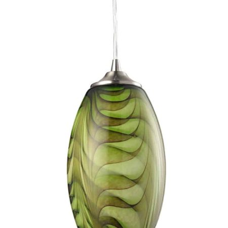 CLA PENDANT ES Green Glass ELLIPSE w/swirls OD120mm | GLAZE2