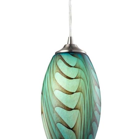 CLA PENDANT ES Blue Glass ELLIPSE w/swirls OD120mm | GLAZE3