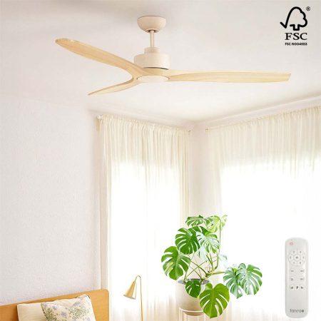 Fanco EarthFirst Wynd DC Ceiling Fan with Base Cap & Remote – Ecru with FSC Timber Blades 52″