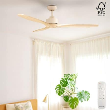 Fanco EarthFirst Wynd DC Ceiling Fan with Remote - Ecru with FSC Timber Blades 52