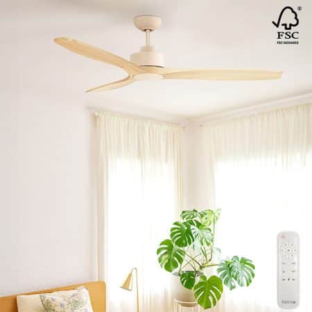 Fanco EarthFirst Wynd DC Ceiling Fan with Base Cap & Remote – Ecru with FSC Timber Blades 60″