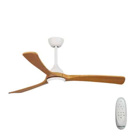 Fanco Sanctuary DC Ceiling Fan with LED Light & Remote - White with Teak Blades 52
