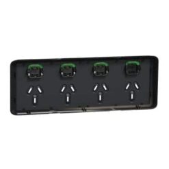 Clipsal Iconic Cover Skin Quad 4 Gang GPO Power Point Horizontal 10A Extra Black | 3015-4C-XB