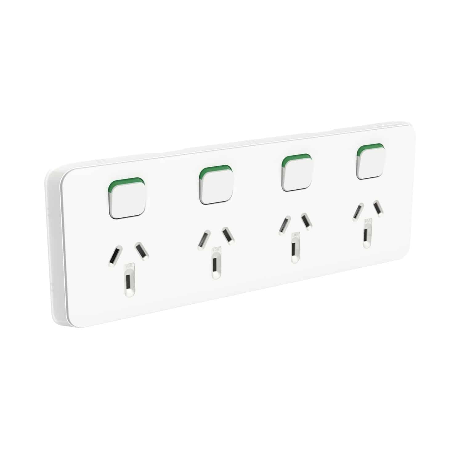 Clipsal Iconic Quad 4 Gang GPO Power Point Horizontal 10A Vivid White | 3015/4-VW