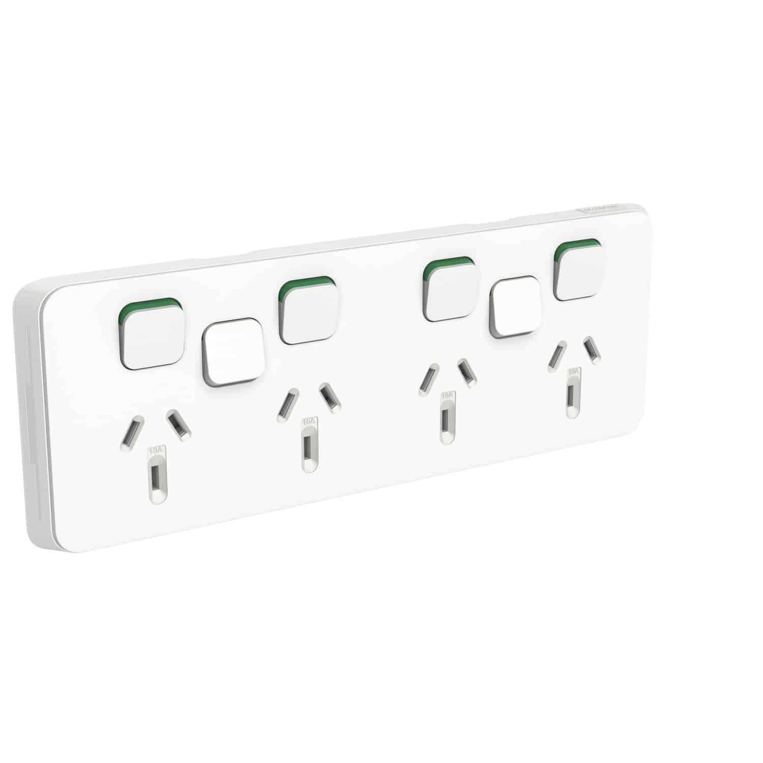 Clipsal Iconic Quad 4 Gang GPO Power Point With 2 Extra Blanks Horizontal 10A Vivid White | 3015/4XXUA-VW