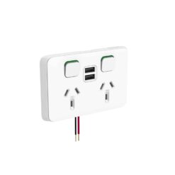 Clipsal Iconic Double GPO Power Point With 2 USB Charger Horizontal 10A Vivid White