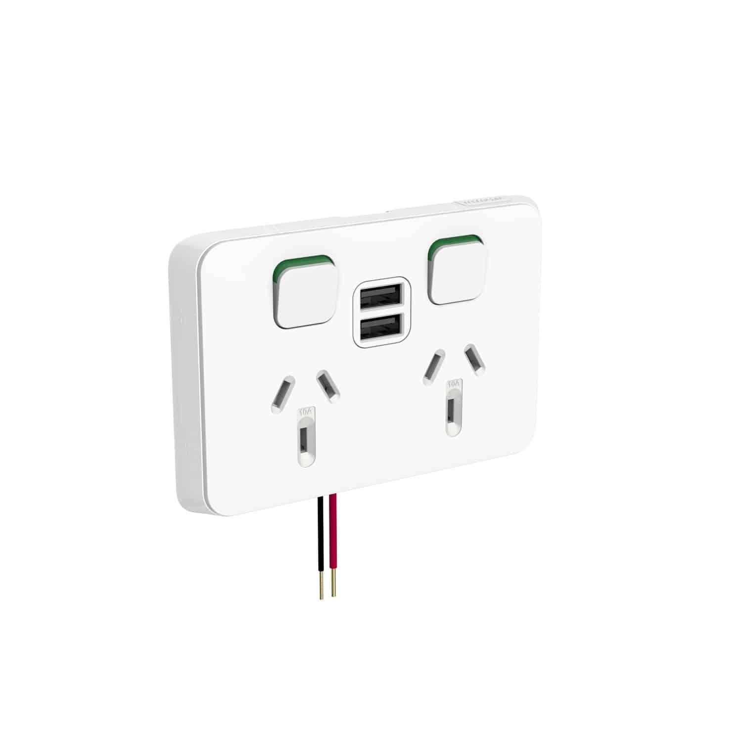 Clipsal Iconic Double GPO Power Point With 2 USB Charger Horizontal 10A Vivid White
