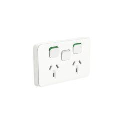 Clipsal Iconic Double GPO Power Point With Extra Switch Horizontal 10A Vivid White | 3025XA-VW