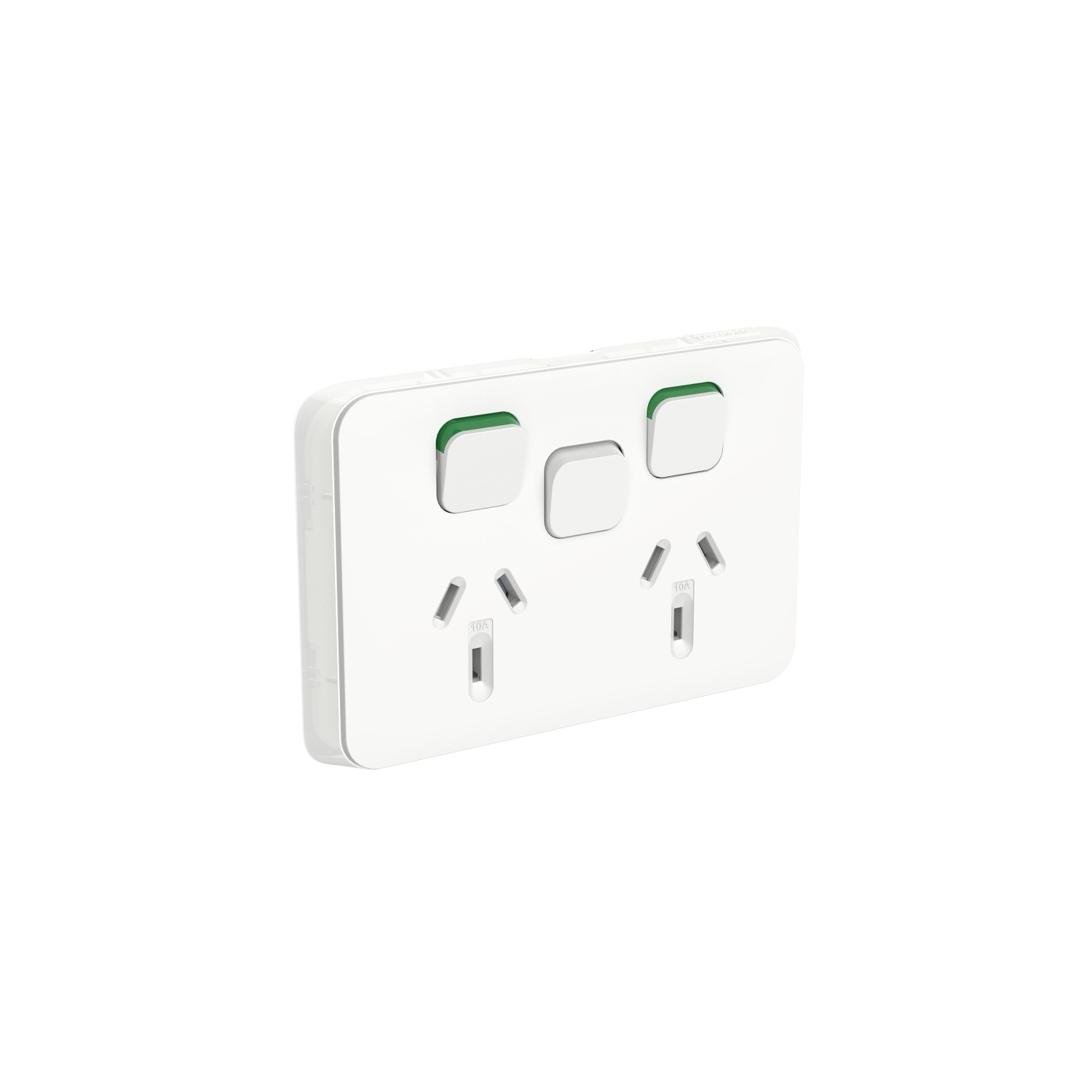 Clipsal Iconic Double GPO Power Point With Extra Switch Horizontal 10A Vivid White | 3025XA-VW