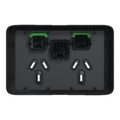 Clipsal Iconic Cover Skin Double GPO Power Point With Extra Switch Horizontal 10A Extra Black | 3025XC-XB