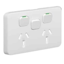 Clipsal Iconic Cover Skin Double GPO Power Point With Extra Switch Horizontal 10A Extra White | 3025XC-XW
