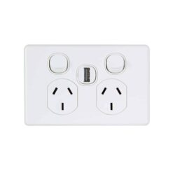 Clipsal Classic C2000 Double GPO Power Point Single USB Charger Horizontal 10A White Electric | C2025USBC-WE