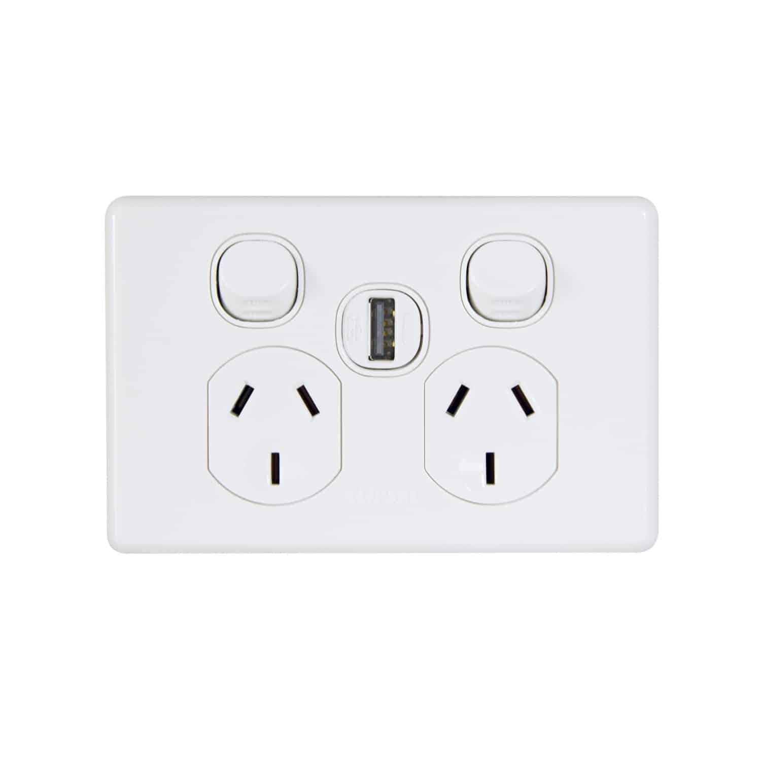 Clipsal Classic C2000 Double GPO Power Point Single USB Charger Horizontal 10A White Electric | C2025USBC-WE