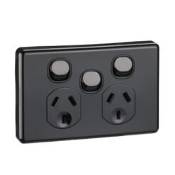 Clipsal Classic C2000 Double GPO Power Point With Extra Switch Horizontal 10A Black | C2025XA-BK