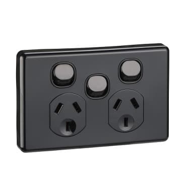 Clipsal Classic C2000 Double GPO Power Point With Extra Switch Horizontal 10A Black | C2025XA-BK