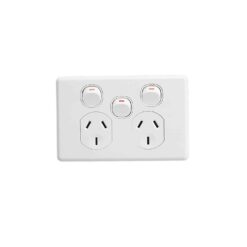 Clipsal Classic C2000 Double GPO Power Point With Extra Switch Horizontal 10A White Electric | C2025XA-WE