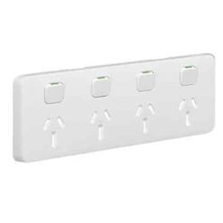 Clipsal Iconic Cover Skin Quad 4 Gang GPO Power Point Horizontal 10A Extra White | 3015/4C-XW
