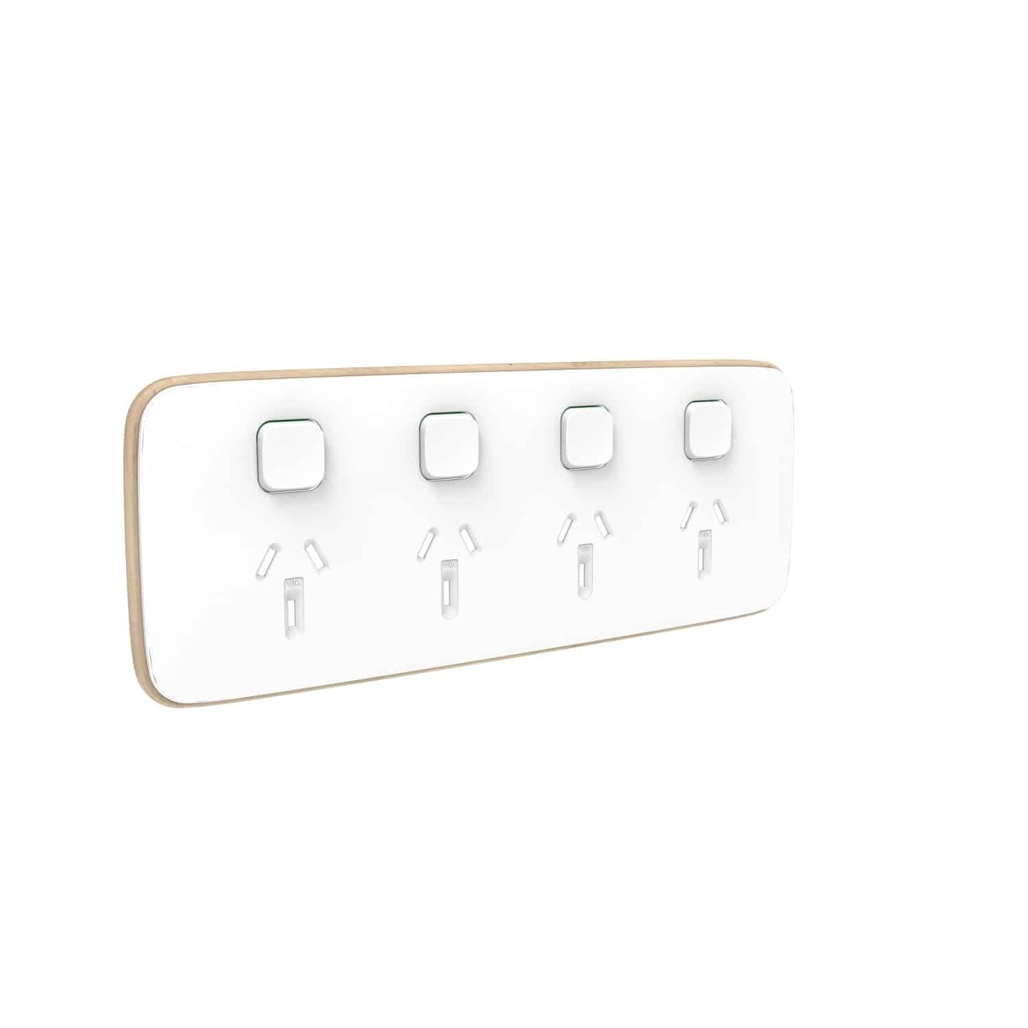 Clipsal Iconic Essence Cover Skin Quad 4 Gang GPO Power Point Horizontal 10A Arctic White | E3015/4C-AW