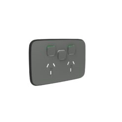 Clipsal Iconic Essence Cover Skin Double GPO Power Point With Extra Switch Horizontal 10A Ash Grey | E3025XC-AG
