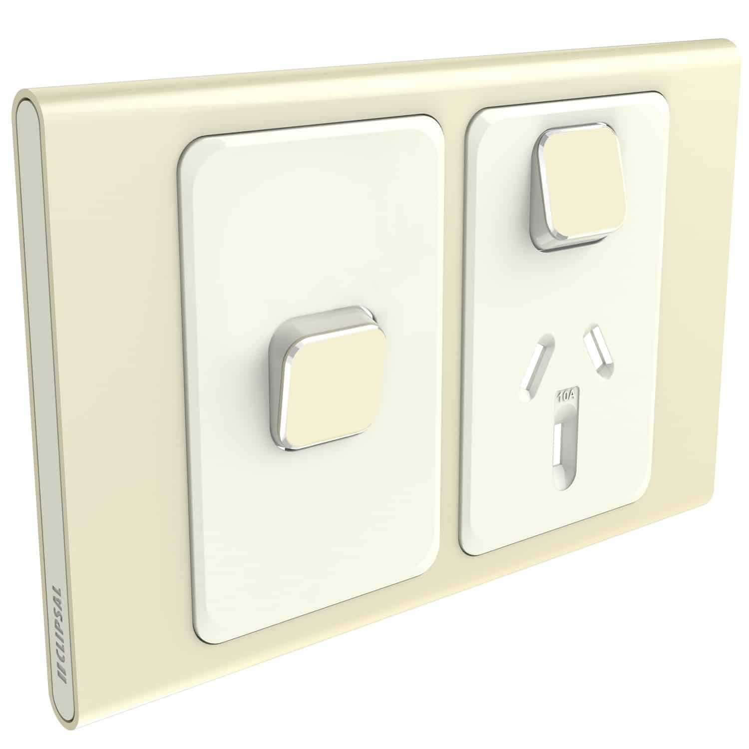 Clipsal Iconic Styl Cover Skin Single GPO Power Point With Extra Switch Horizontal 10A Crowne | S3015XC-CE