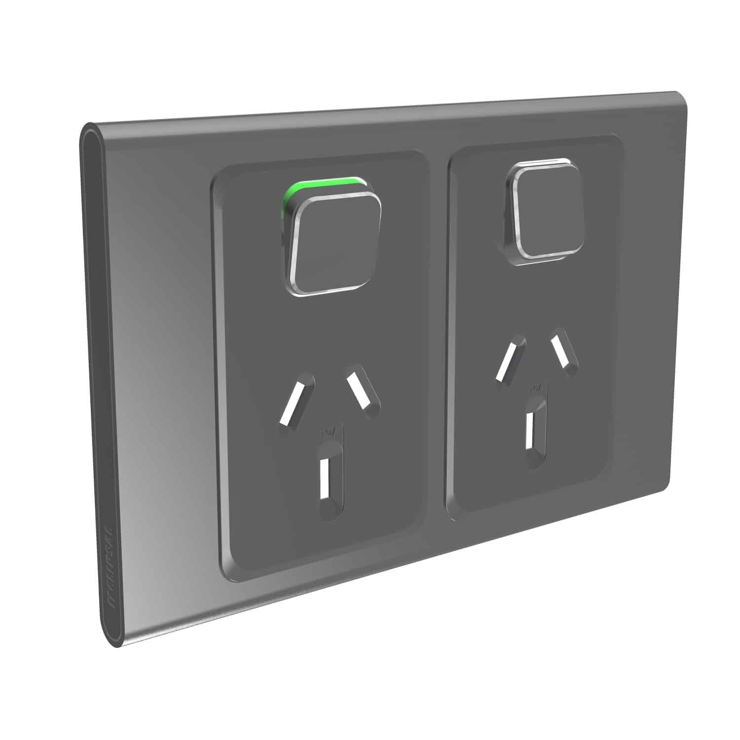Clipsal Iconic Styl Cover Skin Double GPO Power Point Horizontal 10A Silver Shadow | S3025C-SH