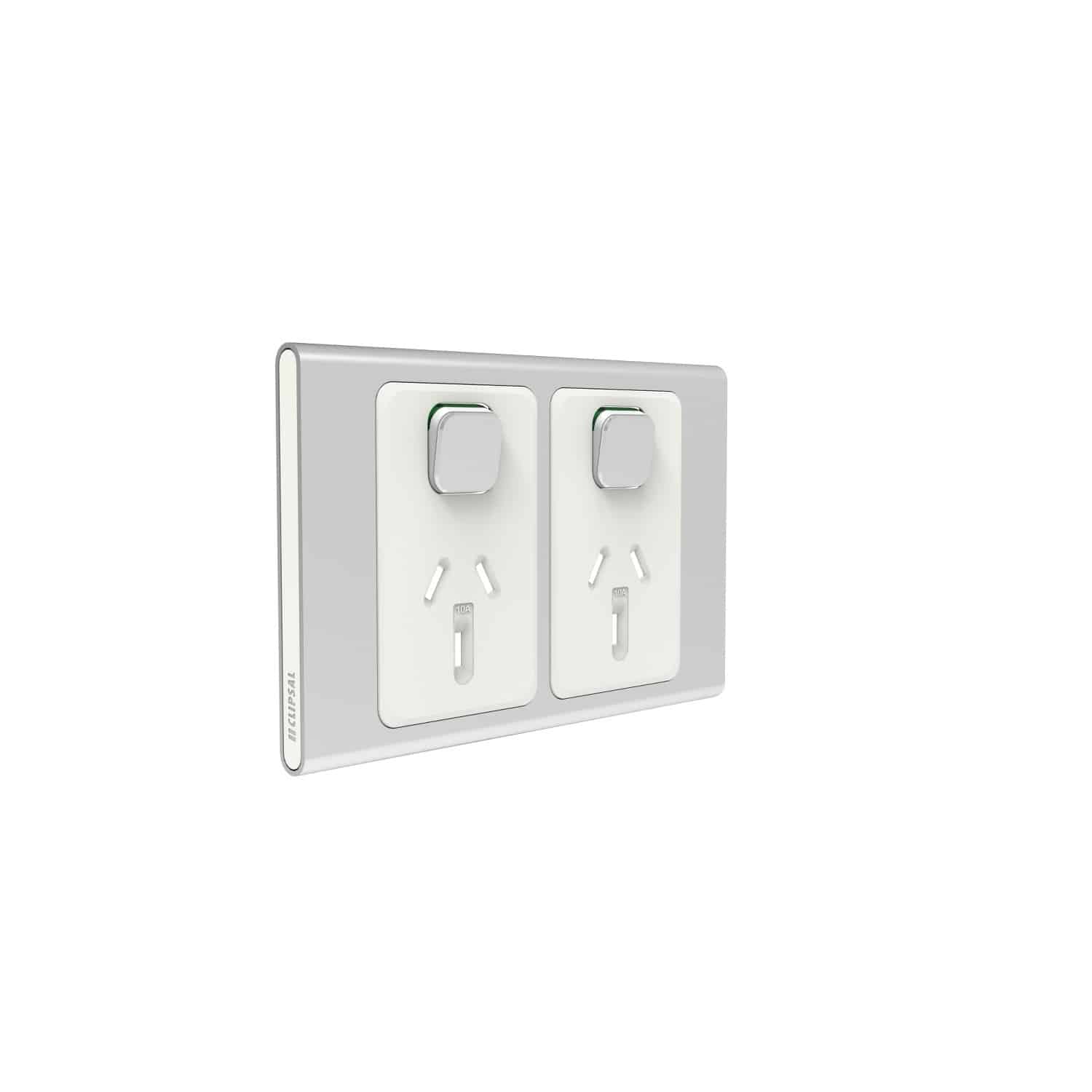 Clipsal Iconic Styl Cover Skin Double GPO Power Point Horizontal 10A Silver | S3025C-SV