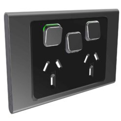 Clipsal Iconic Styl Cover Skin Double GPO Power Point With Extra Switch Horizontal 10A Silver Shadow | S3025XC-SH