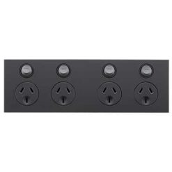 Clipsal Saturn Zen Quad 4 Gang GPO Power Point Horizontal 10A Zen Black | Z4025H2-ZB