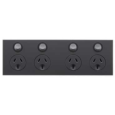 Clipsal Saturn Zen Quad 4 Gang GPO Power Point Horizontal 10A Zen Black | Z4025H2-ZB