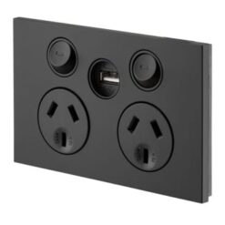 Clipsal Saturn Zen Double GPO Power Point Single USB Charger Horizontal 10A Zen Black | Z4025USBC-ZB