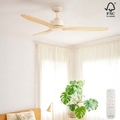 Fanco EarthFirst Wynd DC Ceiling Fan with Base Cap & Remote - Ecru with FSC Timber Blades 52" | F2311/619A