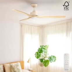 Fanco EarthFirst Wynd DC Ceiling Fan with LED Light & Remote - Ecru with FSC Timber Blades 60" | KF2321/619A